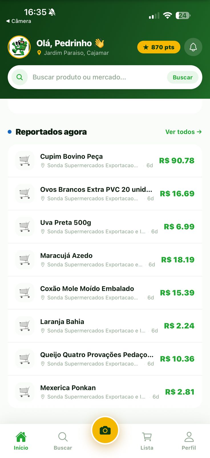 Interface do Mercadim